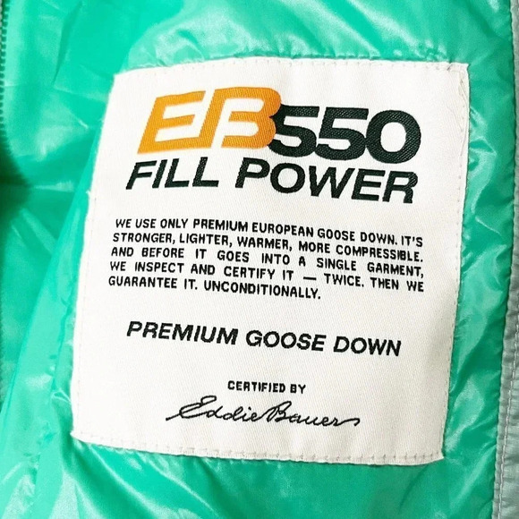 Eddie Bauer Mint Green 550 Fill Power Premium Goose Down Hooded Puffer Vest XS - Picture 4 of 5